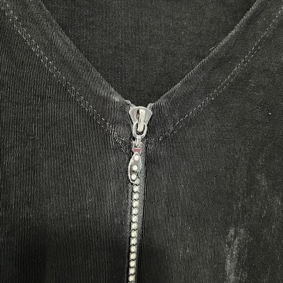 Chico’s Travelers Front Zip Cardigan Size 3 Black XL Rhinestones V Neck Acetate - Picture 3 of 11